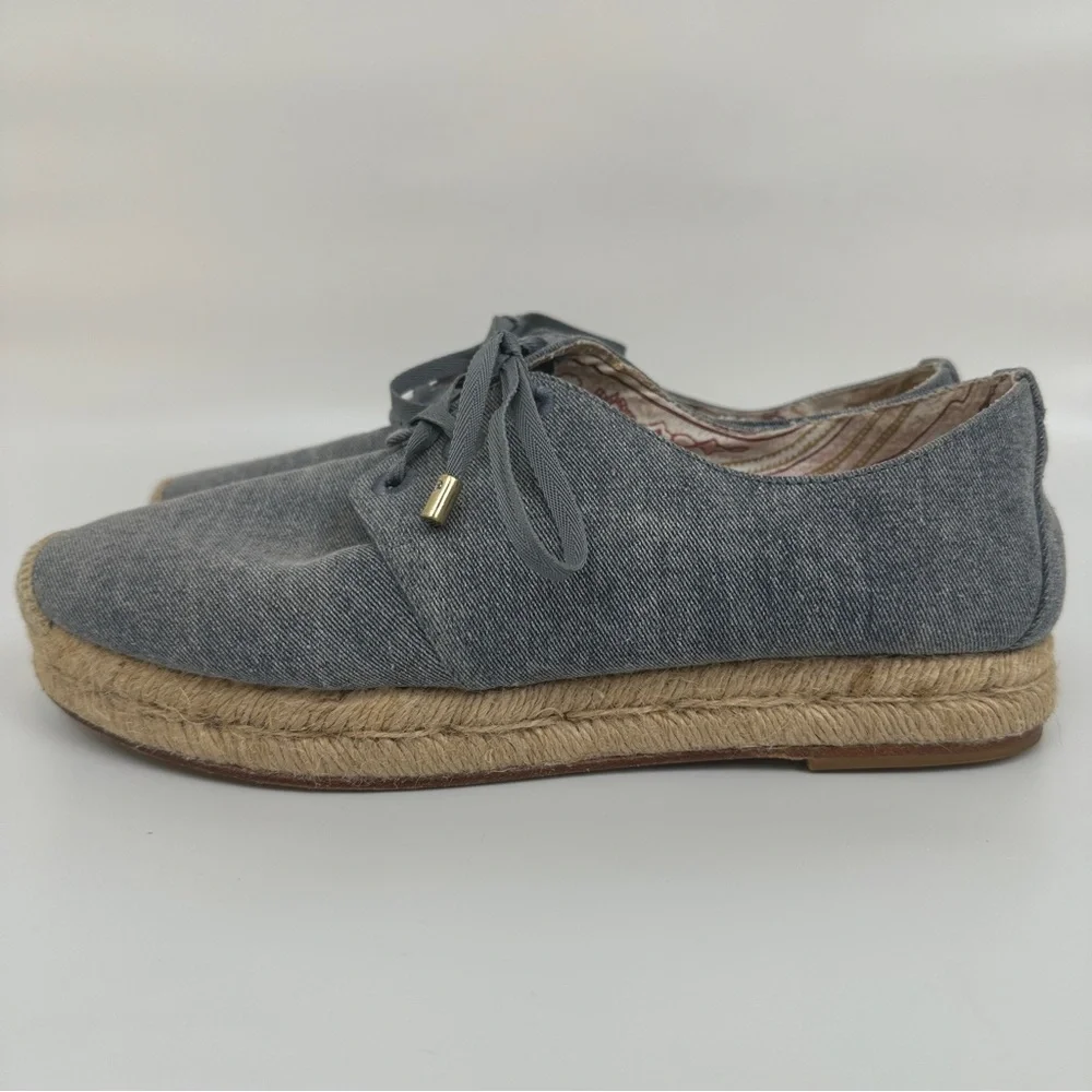 Joie Wallie Denim Lace-Up Espadrilles Flats EU 39 Leather Soles